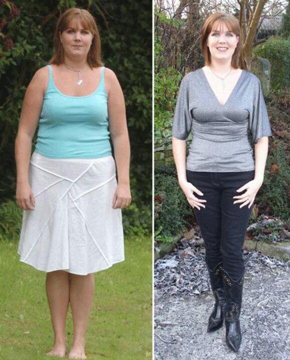 Femeie înainte și după pierderea în greutate cu o dietă cu kefir